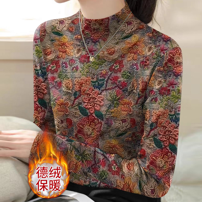 秋冬新品升级保暖德绒打底衫2025中年女士撤柜长袖时尚半高领T恤