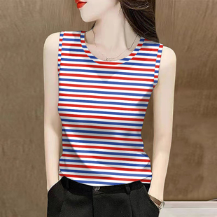 外穿显瘦无袖 撞色背心女装 修身 夏季 上衣吊带打底 2025印花新款