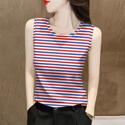 撞色背心女装2025印花新款夏季修身外穿显瘦无袖上衣吊带打底