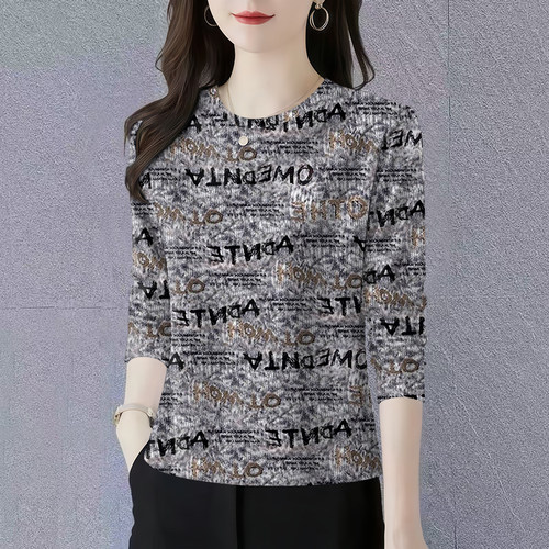 2025春秋新款妈妈装长袖圆领打底衫洋气减龄遮肚显瘦T恤女上衣潮