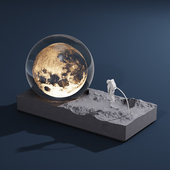 另一边水泥小夜灯充电款 水晶月球氛围灯家用床头睡眠夜灯节日送礼