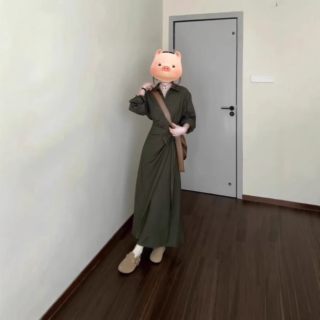 清新休闲绑带收腰衬衫夏季连衣裙连衣裙