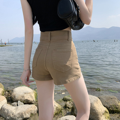 卡其色牛仔短裤女夏季新款高腰显瘦外穿白色小个子显腿长辣妹