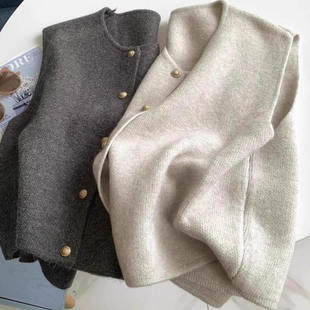外搭毛衣 女秋冬坎肩宽松开衫 老钱风叠穿针织马甲背心2025春装 新款