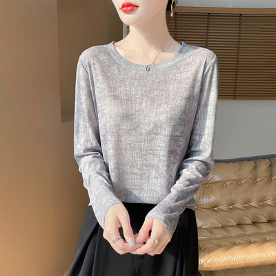 长袖印花针织薄打底衫上衣