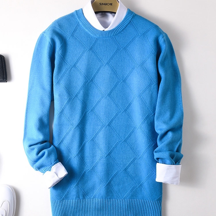 男菱形复古毛衣加厚宽松大码圆领
