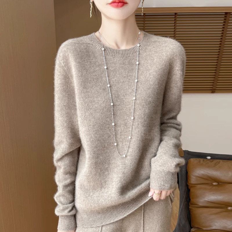 2024秋冬新款羊毛衫女圆领宽松加厚套头内搭针织毛衣打底衫