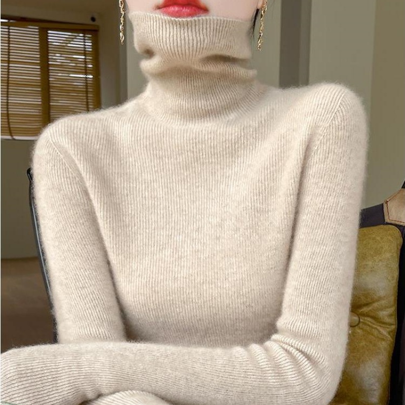 高级感配大衣高领打底衫女秋冬洋气堆堆领针织毛衣内搭紧身羊毛衫