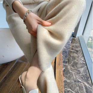 直筒长裤 休闲宽松高腰时尚 加厚100%软糯羊毛女针织阔腿裤 秋冬新款