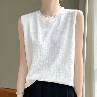 宽肩吊带休闲外穿 针织衫 冰丝蕾丝花领打底背心女2025新款 内搭无袖