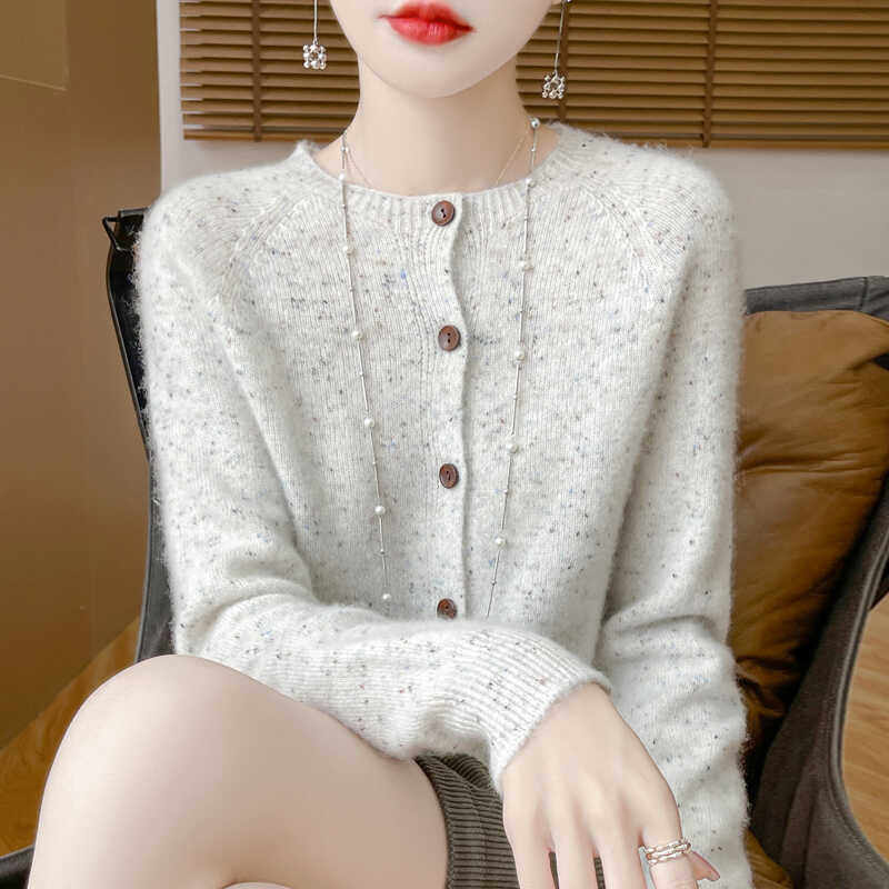 秋冬新款点子纱高端百搭开衫女100纯羊毛宽松圆领针织加厚外套,女装/女士精品,毛针织衫,淘宝优惠券,粉丝福利购,淘宝优惠卷