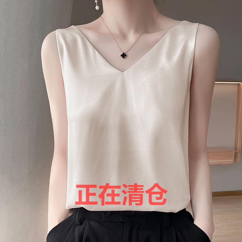 真丝吊带背心女小夏季v领