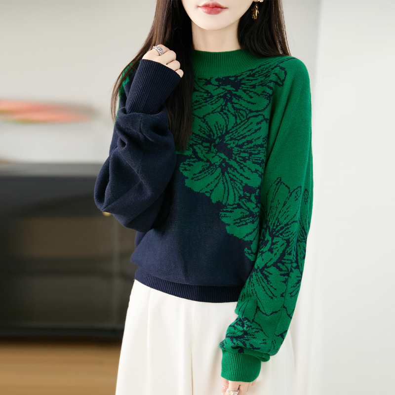 提花绿色毛衣慵懒高级感内搭