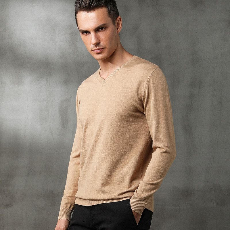 2023 SPRING AND AUTUMN NEW MENS THIN V-NECK PULLOVER CASHMERE KNITTED LOOSE V-NECK CARDIGAN SOLID COLOR BOTTOM SWEATER