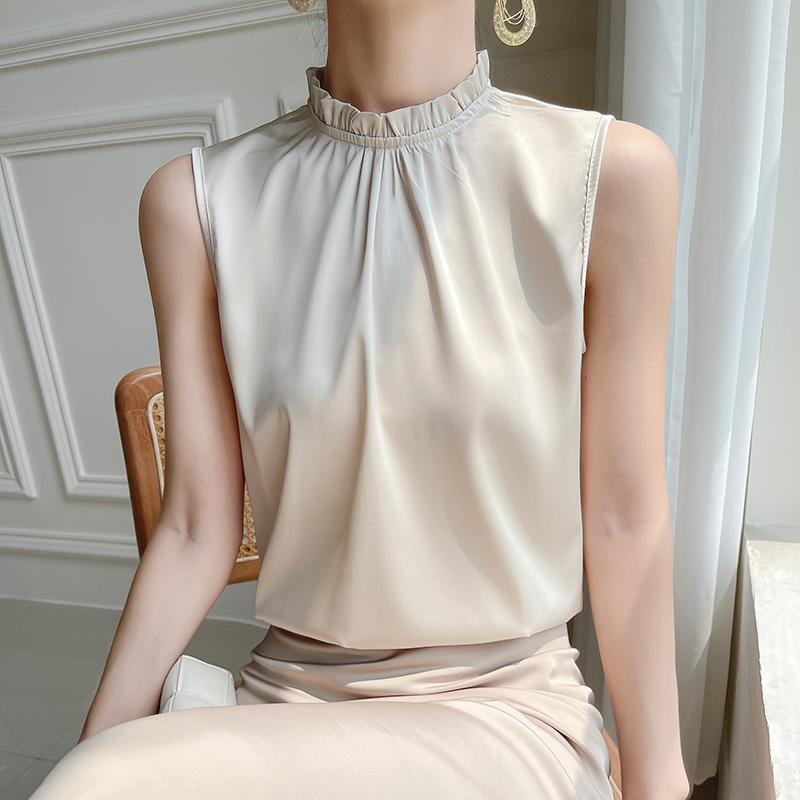 无袖褶皱真丝吊带背心