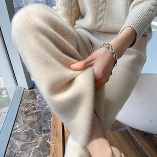 加厚羊毛阔腿裤女宽松加厚秋冬直筒拖地垂感羊绒白色休闲加长裤