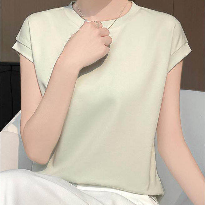 纯棉短袖t恤女丝光棉半袖2025新款款设计感夏女士全棉上衣包肩袖