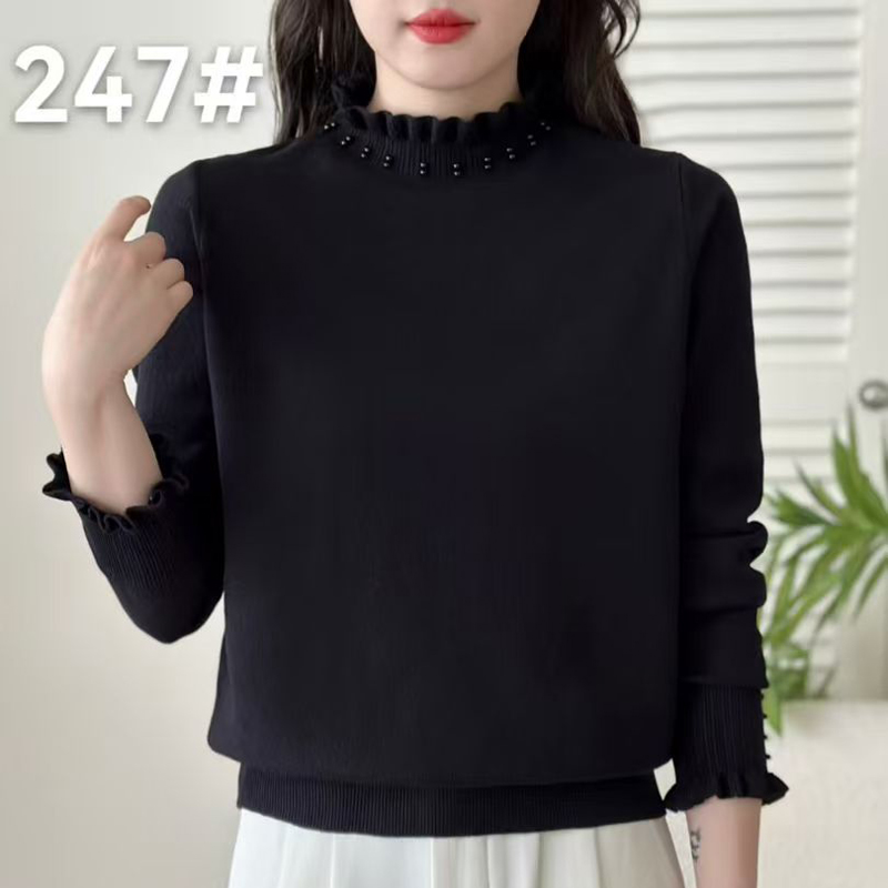 洋气小香风木耳边半高领针织衫女
