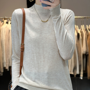 秋冬新款半高领精纺羊毛衫女短款宽松套头针织毛衣显瘦纯色打底衫