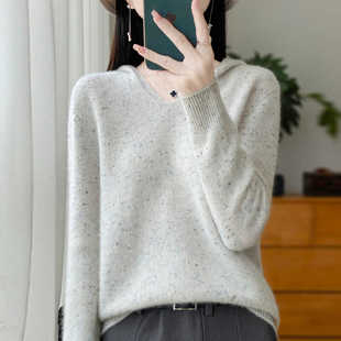 100纯羊毛连帽帽衫一线成衣内搭外穿女士V领打底羊毛衫宽松帽衫