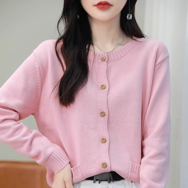 原单好货 纯棉开衫女毛衣外套2025新款春秋外搭针织衫上衣宽松厚