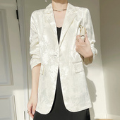 外套女2025新款 新中式 轻国风西装 高级感醋酸缎面提花西服小众上衣