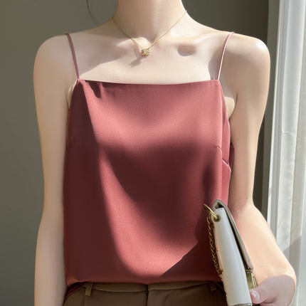 新款吊带背心女高级感外穿西服一字领夏季新款打的内搭醋酸缎面
