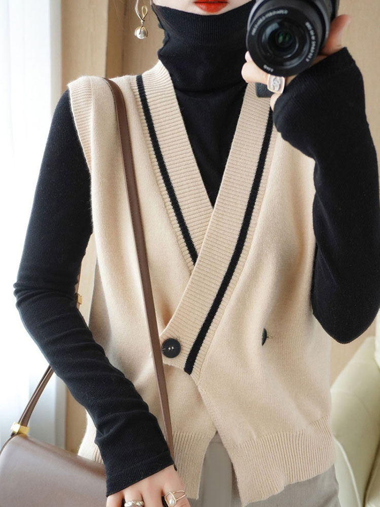 NEW SLEEVELESS KNITTED VEST CARDIGAN WOMENS SHOULDER SWEATER SHORT SOLID COLOR FOREIGN STYLE JACKET HAIR SHOULDER SPRING AND AUTUMN COAT
