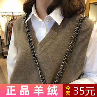 【反季处理】韩国羊毛马甲宽松V领套头无袖毛衣背心女坎肩新款潮