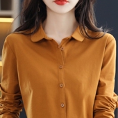 polo领纯棉衬衫 女百搭职业装 长袖 不起球春秋新款 打底衬衣寸衫 上衣