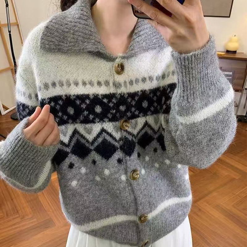 复古费尔岛提花毛衣女秋冬季新