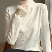 优雅新中式 半高领加绒保暖打底衫 女秋冬国风刺绣加厚马甲内搭上衣