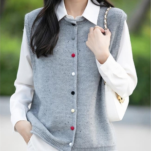 点子纱软糯针织马甲开衫女彩色纽扣设计外套保暖无袖坎肩上衣新款