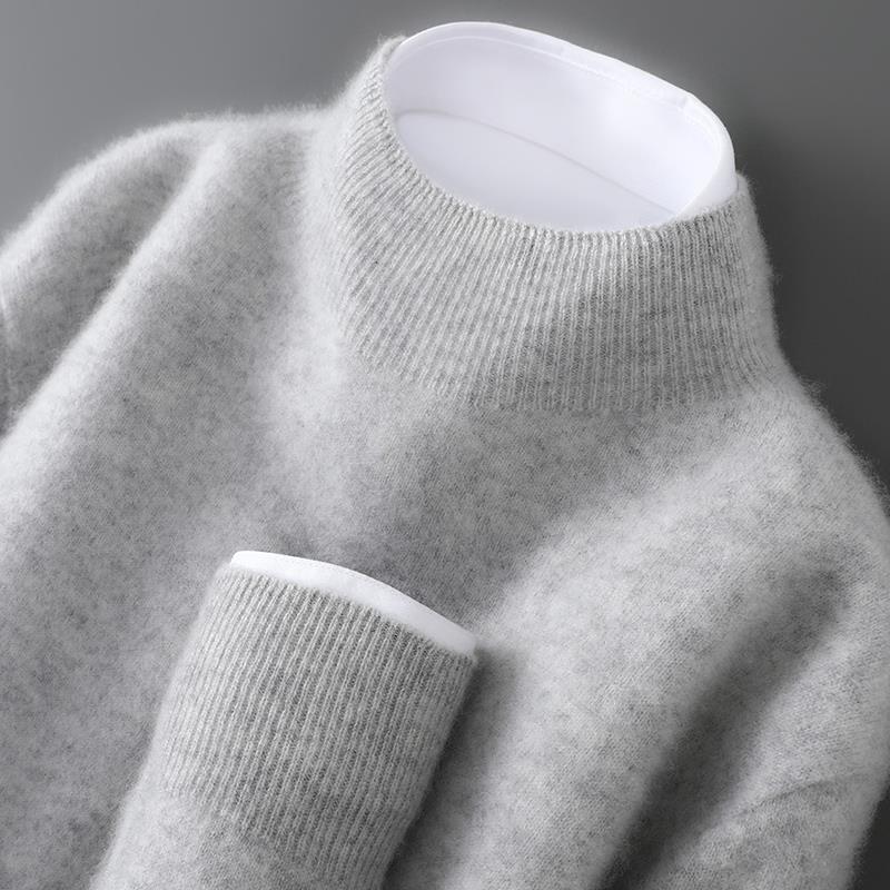 秋冬新款100%纯羊毛衫男士半高领套头针织毛衣休闲宽松打底羊绒衫