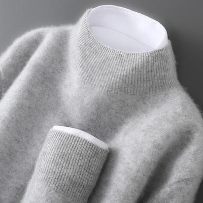 秋冬新款100%纯羊毛衫男士半高领套头针织毛衣休闲宽松打底羊绒衫