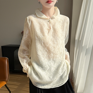 通勤百搭垂坠感直筒上衣女 复古立领咖啡色衬衫 2026年春季 茶歇法式