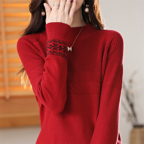 100%纯棉线针织衫半高领