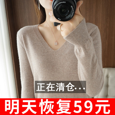 秋冬新款羊绒衫v领短款百搭