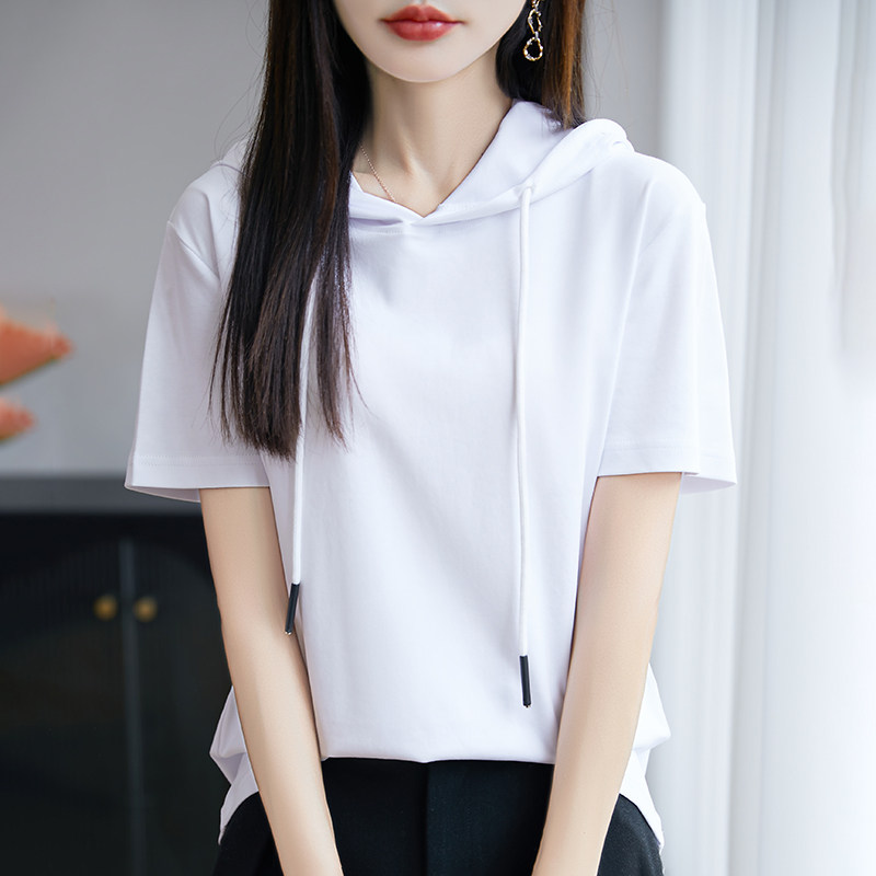 连帽短袖纯棉正肩T恤女26图片
