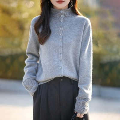 法式高级感冬季钩花加厚打底毛衣
