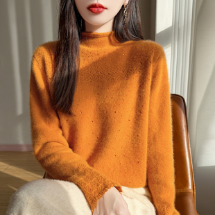 慵懒小香风气质半高领毛衣针织内搭女秋冬重工镶钻时髦加厚打底衫