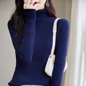 不起球纯棉线配大衣高领毛衣女25秋季 加厚内搭针织打底衫 新款 修身