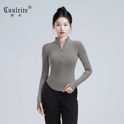 现代舞练功服袖套指上衣拉链立领成人秋冬长袖中国舞练功形体外套