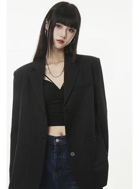 SeeU喜尤黑色西装外套女春秋设计感春秋新款蝴蝶结小众西服上衣女