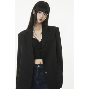 SeeU喜尤黑色西装外套女春秋设计感春秋新款蝴蝶结小众西服上衣女
