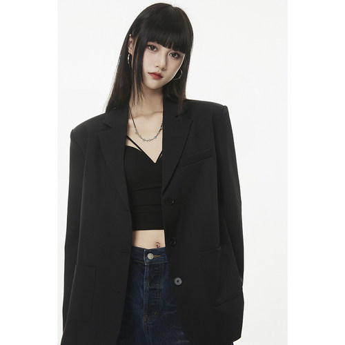 SeeU喜尤黑色西装外套女春秋设计感春秋新款蝴蝶结小众西服上衣女