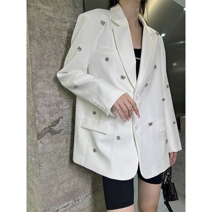 欧货黑色西装外套女春秋休闲2025新款高级感时尚洋气重工字母烫钻