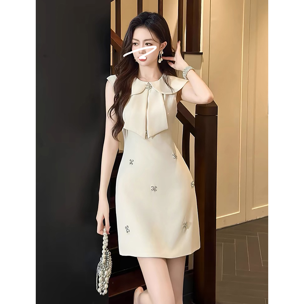 无袖夏季薄款蝴蝶结手工订钻气质