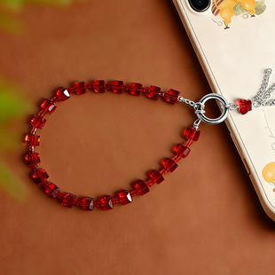 手机链挂手腕红色水晶挂件女轻奢小众精致高级感垫片招财ins风