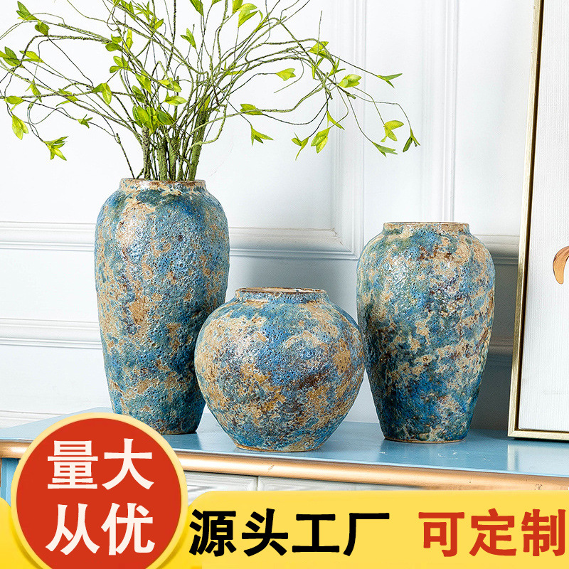 景德镇陶瓷花瓶厂家 手工粗陶罐子复古怀旧现代简约花盆干花插花